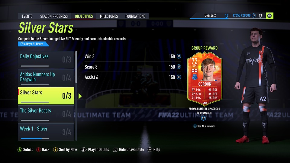 FIFA 22 Anthony Gordon Numbers Up Silver Stars Objectives