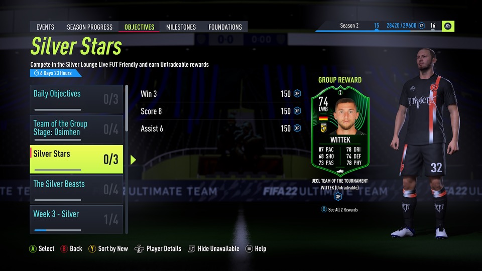 FIFA 22 Wittek Silver Stars Objectives page