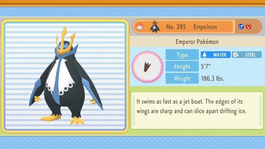Empoleon is a dual-type in Pokémon Brilliant Diamond and Shining Pearl. (Picture: Game Freak)