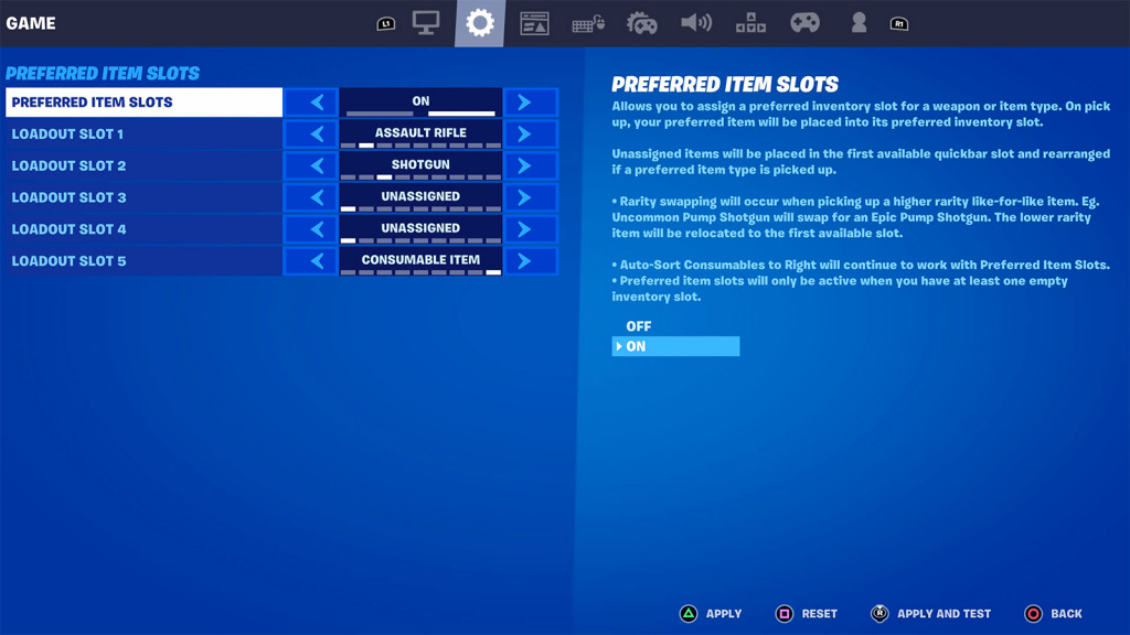 fortnite season 7 preferred item slot config update
