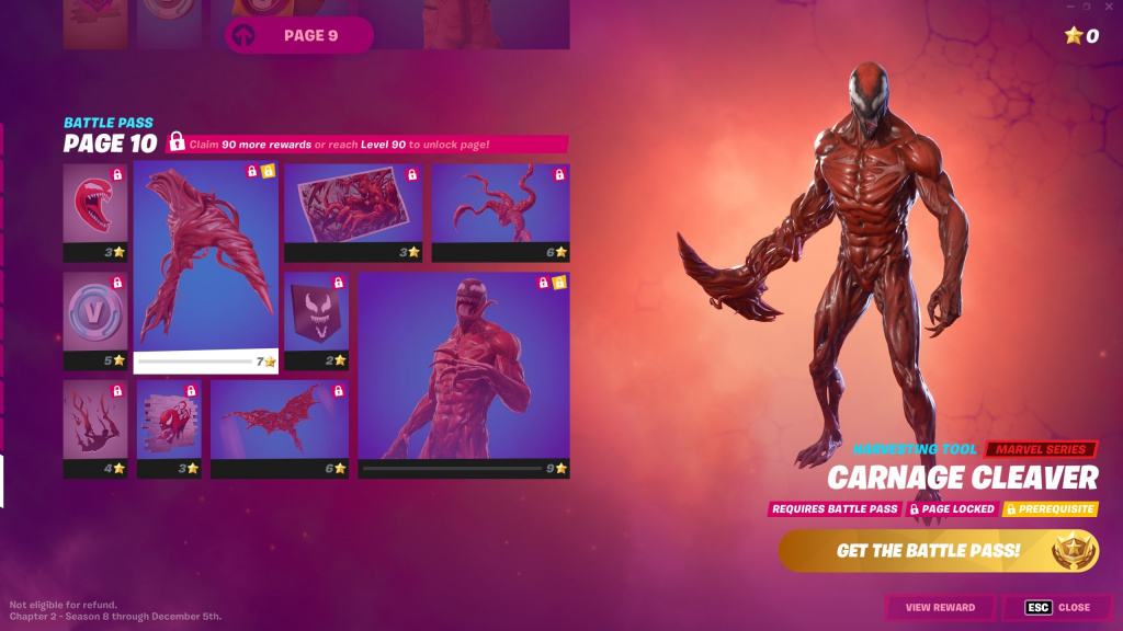 Carnage Mythic skin is available on Page 10 of the Fortnite Season 8 Battle Pass