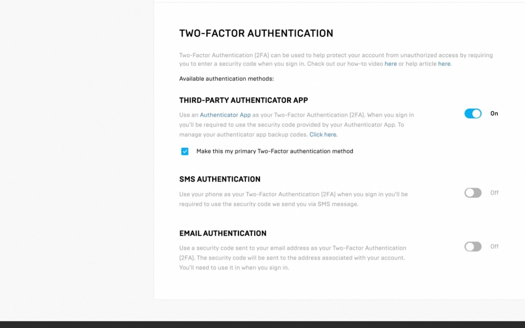 Fortnite two-factor authentication 2FA how to enable