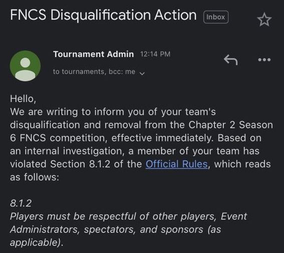 Fortnite Pro paper banned Twitch FNCS team banned Elite Esports hate messages landing spot