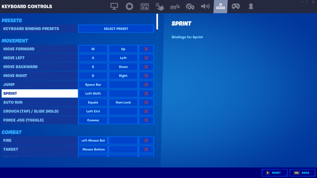 Go to Fortnite settings to customize the keybind for sprint.