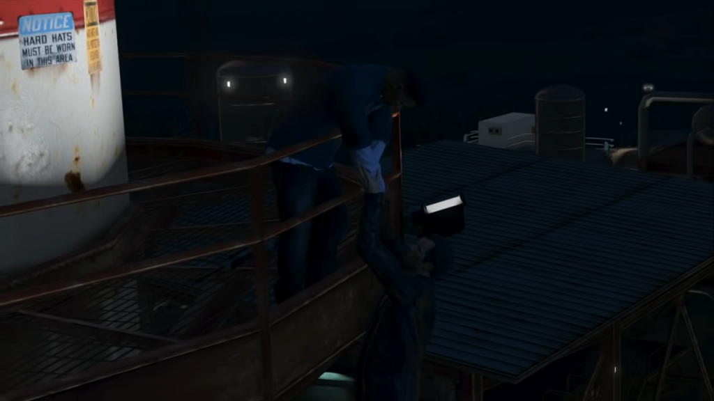Franklin is pushing off Michael from the Palmer-Taylor Power Station.