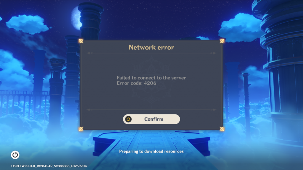 Genshin Impact 4206 codigo error