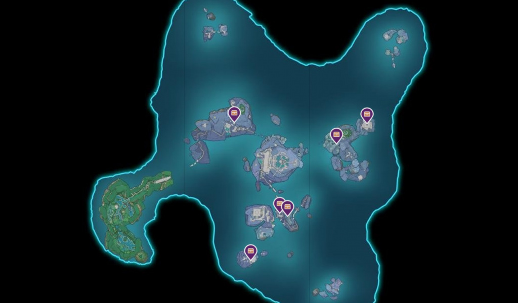 Genshin Impacto 2.4 nueva región enkanomiya todas las ubicaciones de los cofres preciosos exquisitos lujosos común aplastado mapa de piedra