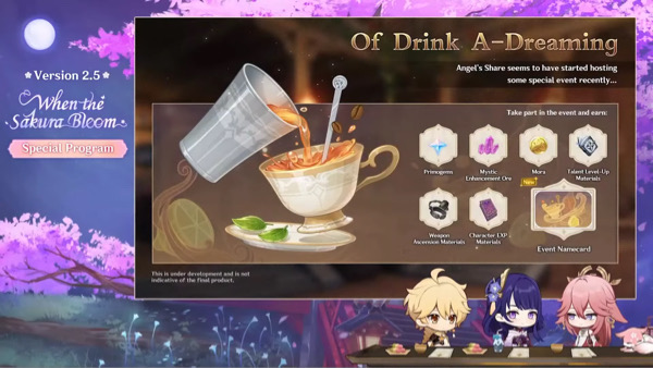 genshin impact 2.5 livestream new events of drink a dreaming 