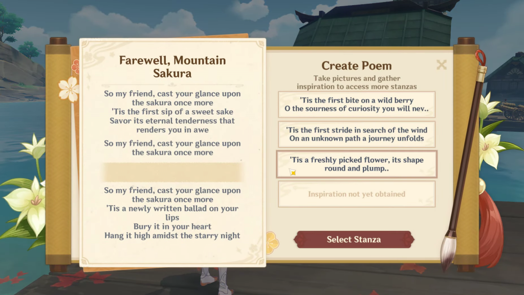 genshin impact guide irodori poetry farewell mountain sakura poem mondstadt inspiration local specialities