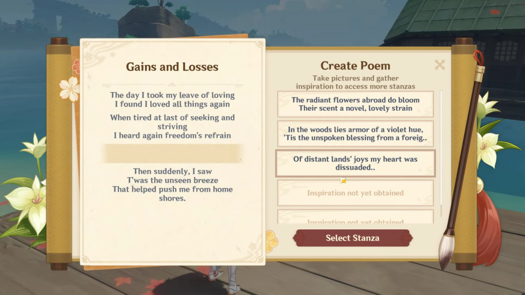 genshin impact guide irodori poetry gains and losses poem inazuma inspiration local specialities plants