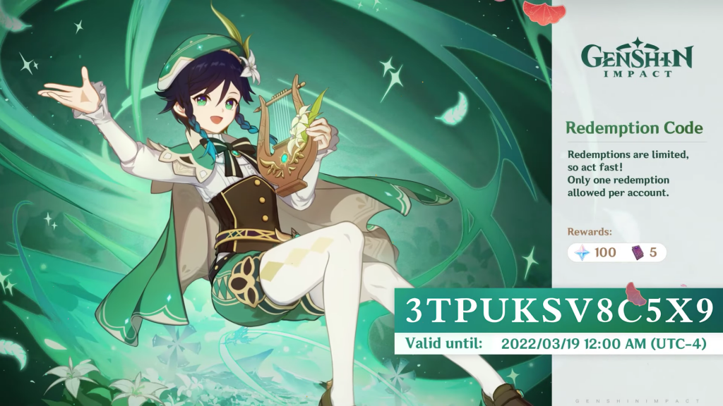 genshin impact 2.6 special program livestream redemption code venti primogems