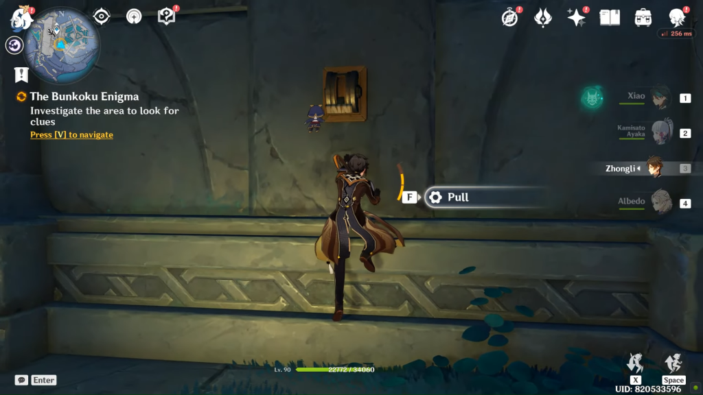 Activate the mechanism on the wall to get the clue