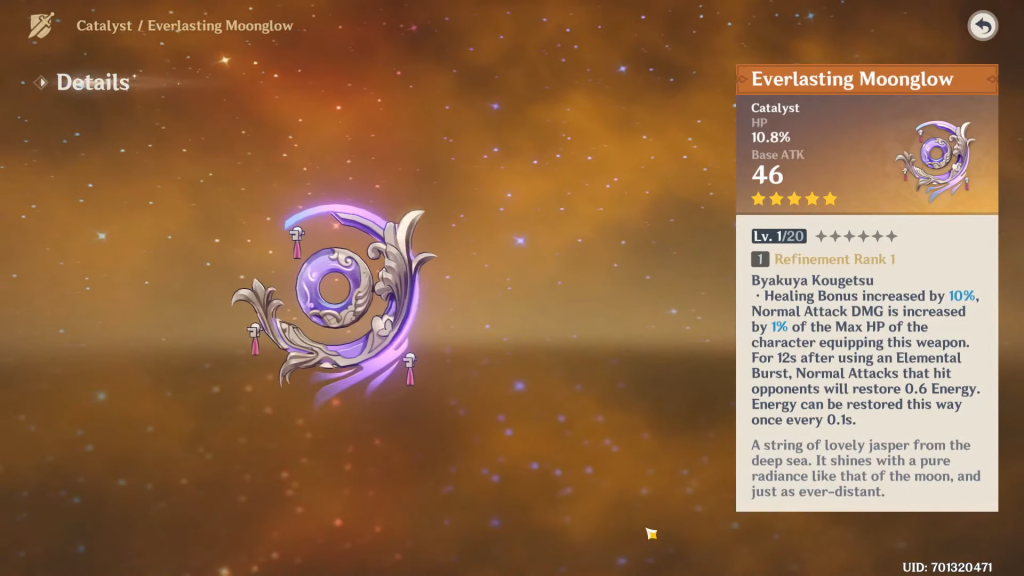 Everlasting Moonglow will provide extra HP to the character equipping it