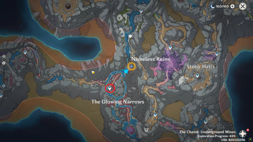 Go to The Glowing Narrows in The Chasm using the teleport waypoint.
