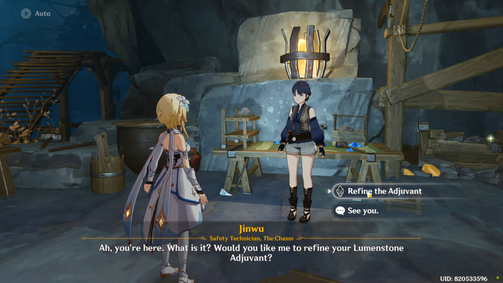 Teleport to Jinwu's camp and interact with her to upgrade the Lumenstone Adjuvant.