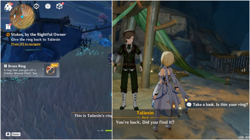 Kill the weasel thief to retrieve the Brass Ring and give it back to Taliesin.