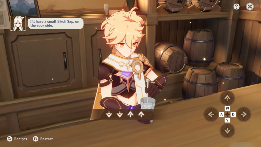 Press the displayed keys in order to prepare the Sweet Cider Lake in Genshin Impact.