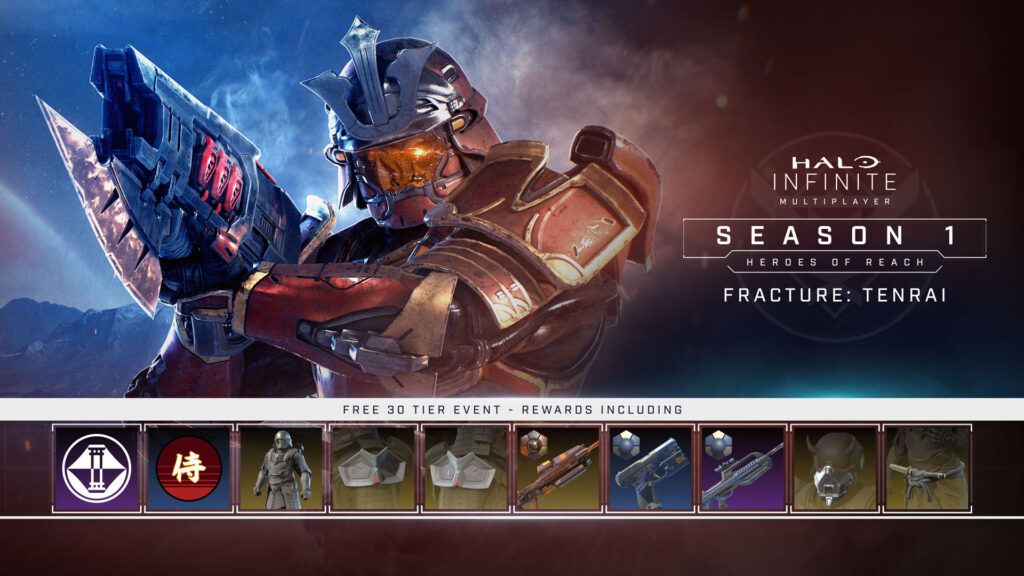 Halo Infinite Fracture Tenrai event pass rewards all tiers Yoroi legendary armor core