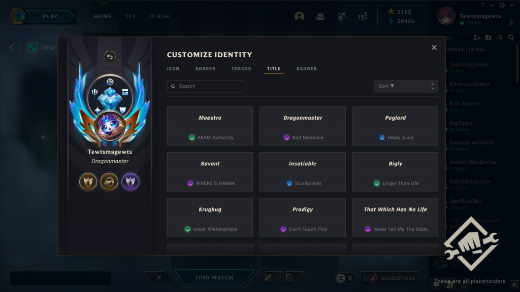 League of Legends Identity customization system player titles