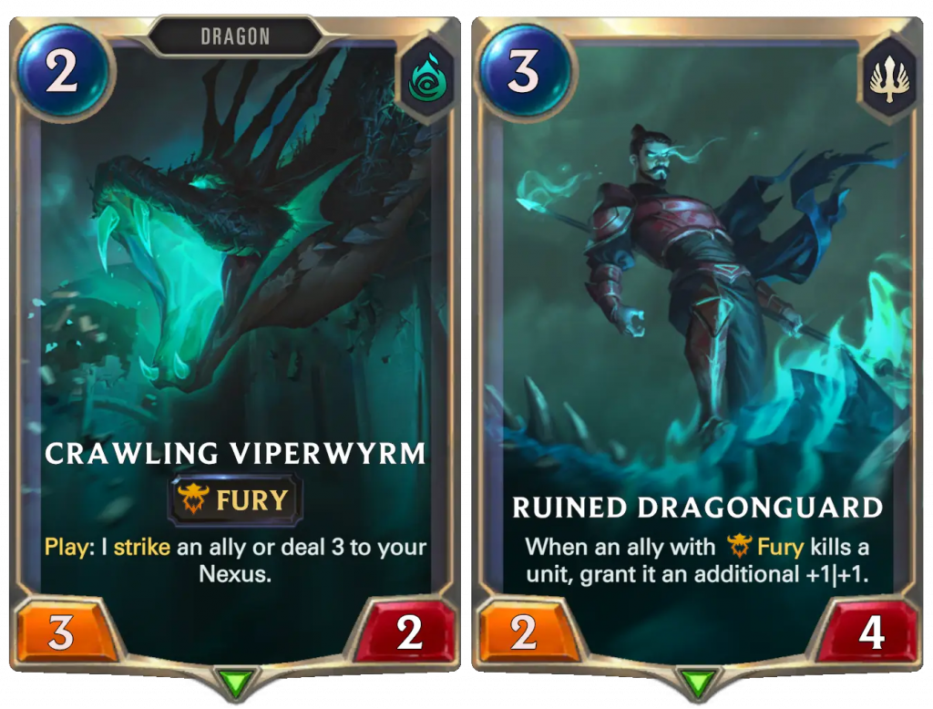 Legends of Runeterra Ruination Crawling Viperwyrm Ruined Dragonguard cards