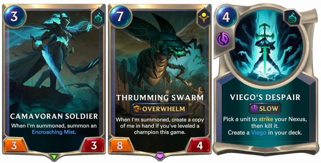 Legends of Runeterra Ruination Camavoran Soldier Thrumming Swarm Viego’s Despair cards