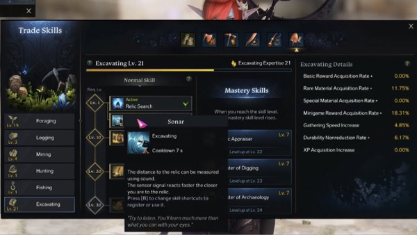 lost ark excavation guide excavation trade skill active abilities buffs