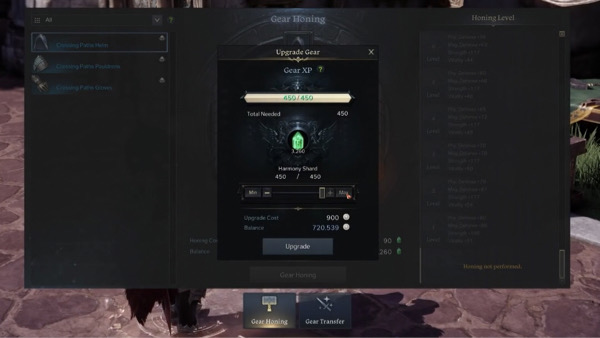 lost ark gear honing guide shards silver upgrade process