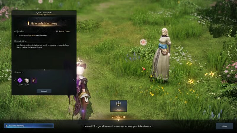 TO start the Heavenly harmony quest on Harmony Island