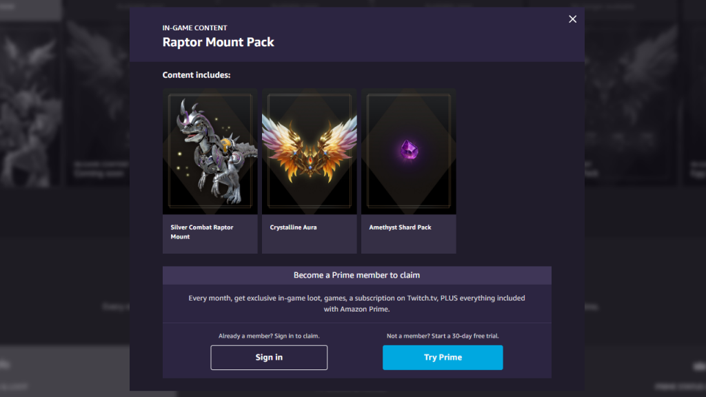 lost ark silver combat raptor mount amethyst shard pack crystalline aura