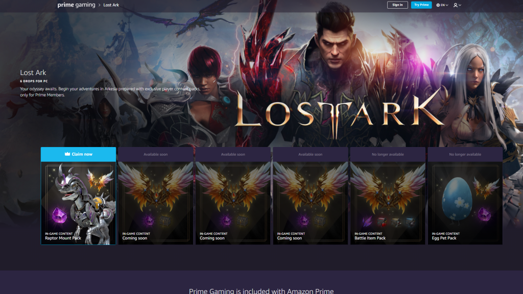 lost ark silver combat raptor mount amazon prime gaming loot website claim