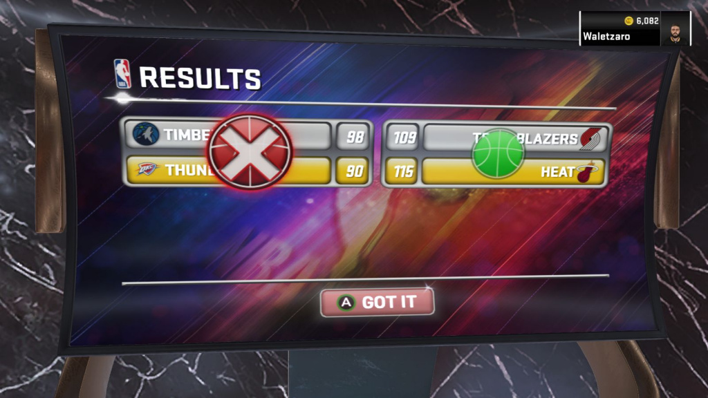 NBA 2K22 Daily Pick'Em Select Games Right-Wrong
