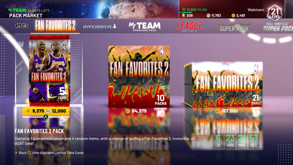 NBA 2K21 Fan Favourites 2 Pack Market