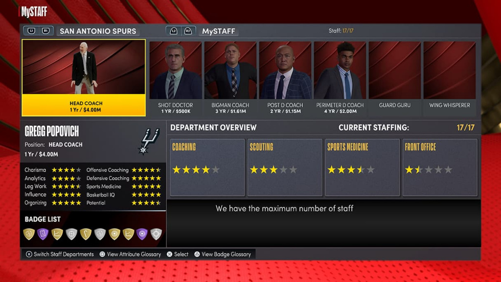 NBA 2K22 MyNBA Staff Overview