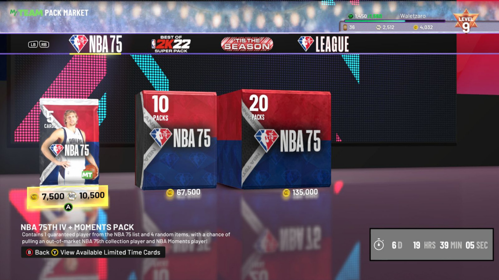 NBA 2K22 NBA75 IV Pack Market