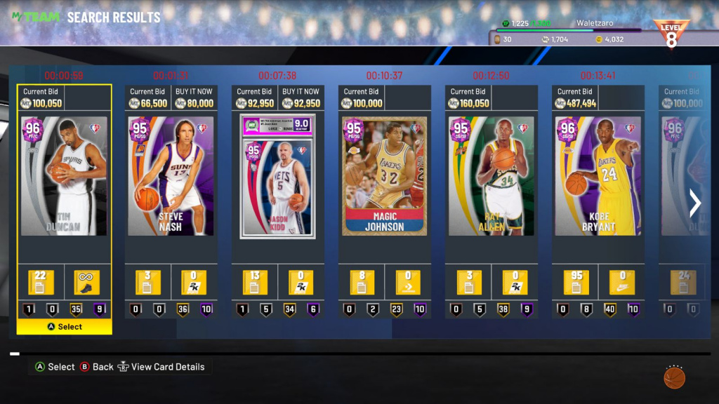NBA 2K22 NBA75 Legends Auction Listings