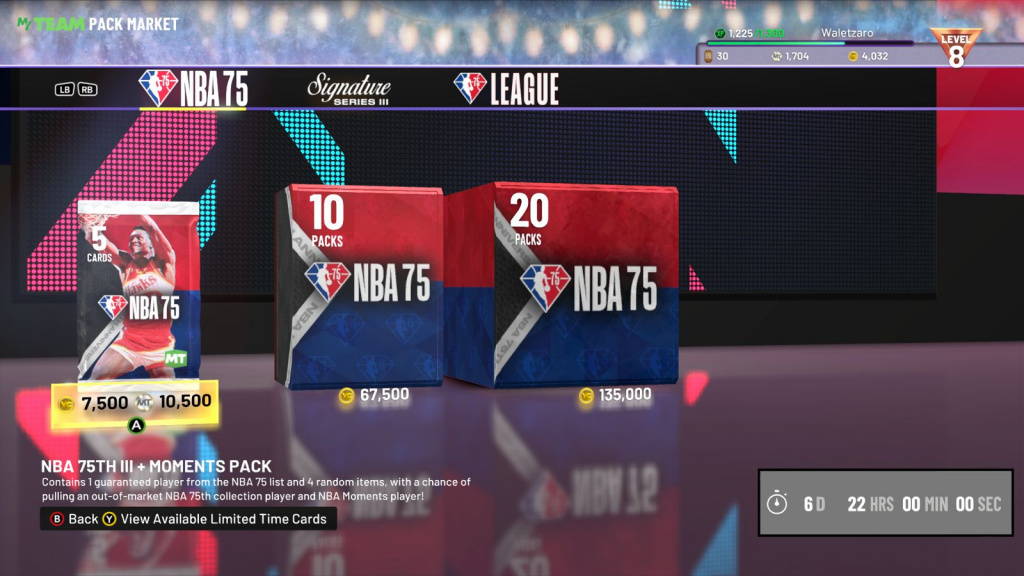 NBA 2K22 NBA75 Legends Pack Market
