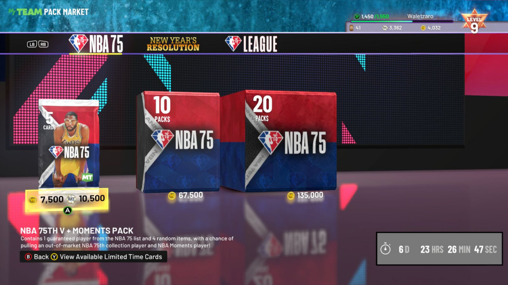NBA 2K22 NBA75 V Pack Market
