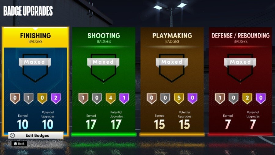 NBA 2K22 Badges Screen