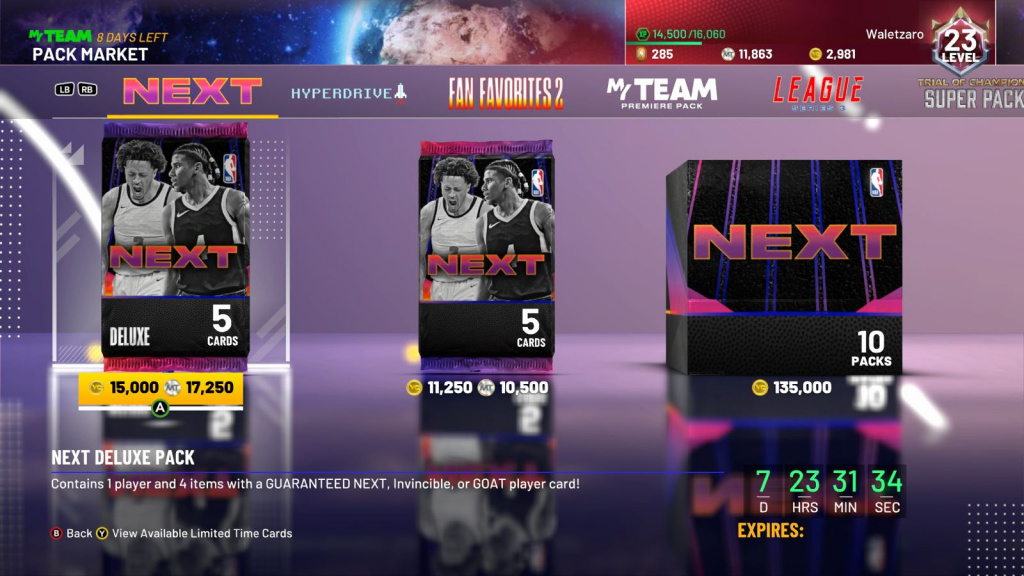 NBA 2K21 NEXT Pack Market 