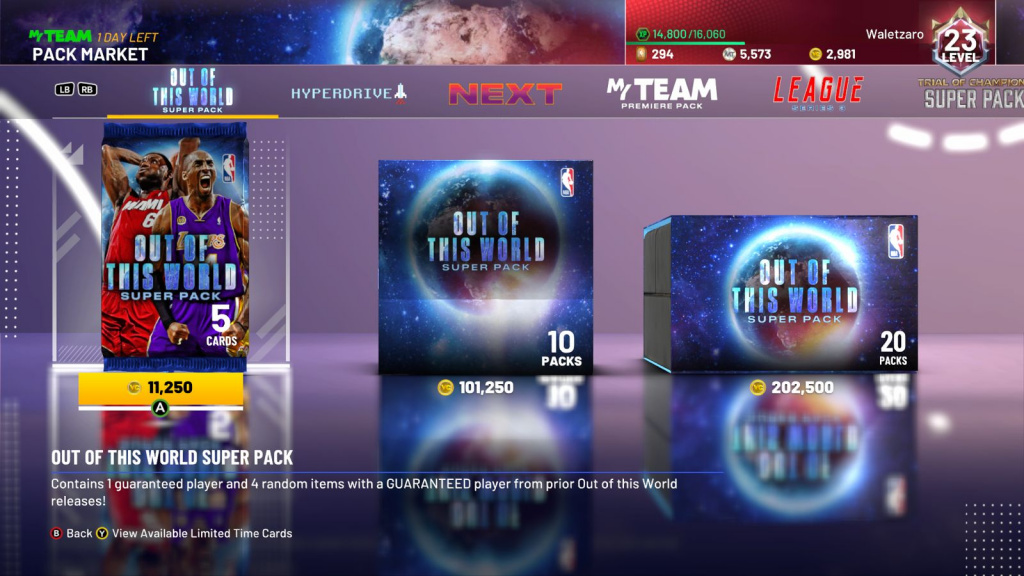 NBA 2K21 Out of this World Super Pack Market 