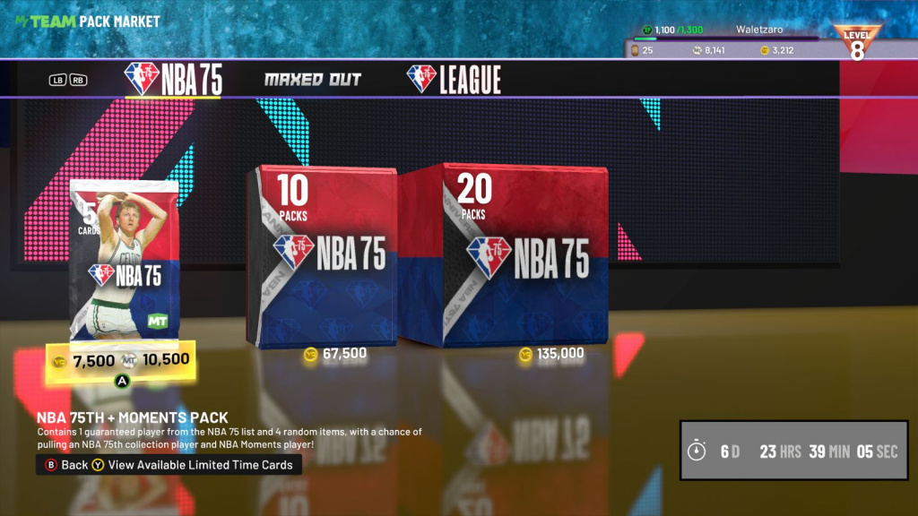 NBA 2K22 NBA75 Pack Market