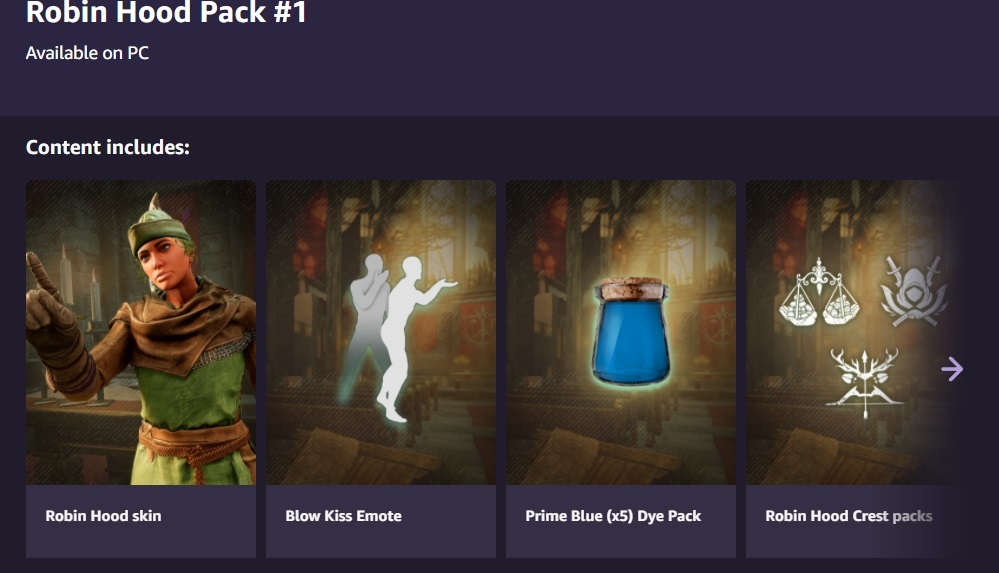 New World prime gaming free rewards how to get Autumn Kings pack robin hood pack content