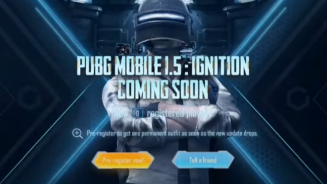 PUBG Mobile 1.5 update ignition how to pre-register free reward galaxy messenger release date