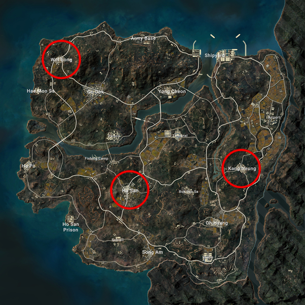 PUBG Taego Map best landing spots