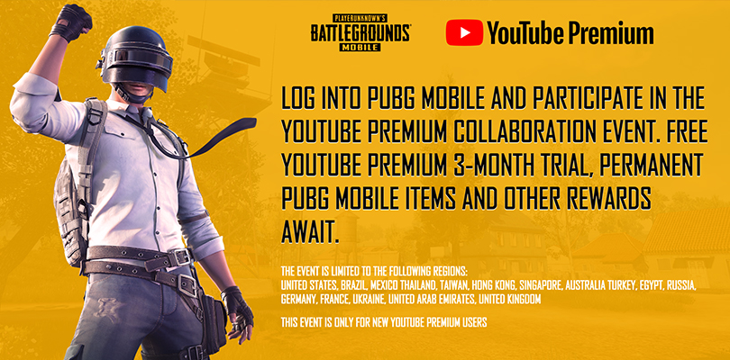PUBG Mobile x YouTube Premium Collaboration event: Rewards, 3-month YT Premium, more