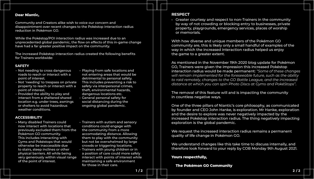 #HearUsNiantic letter Pokémon GO Niantic