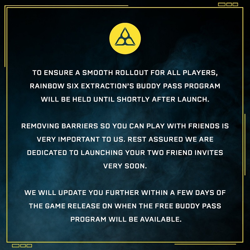 Rainbow Six Extraction buddy pass tokens not working friend invites how to fix ubisoft
