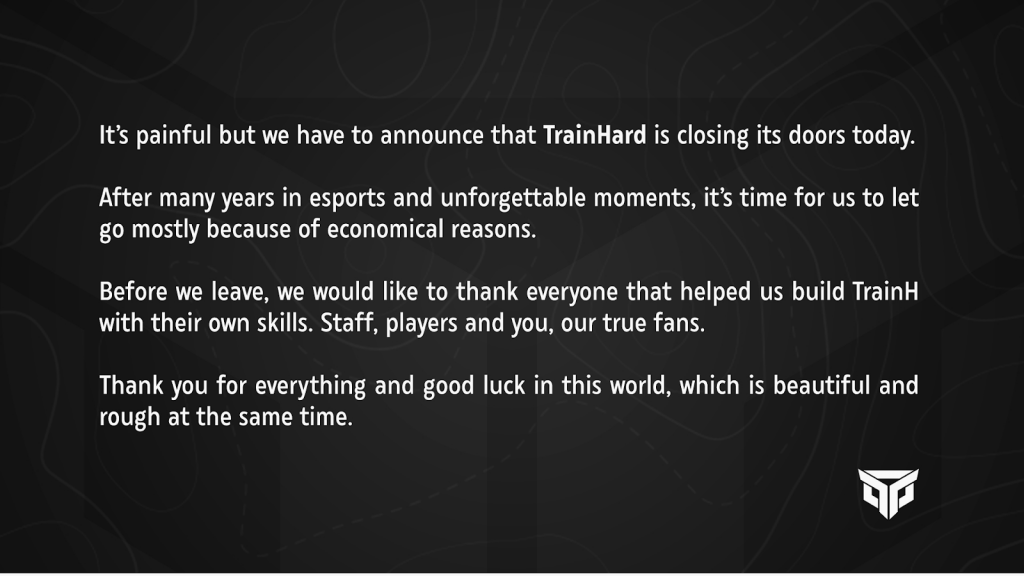 trainhard esports, shuts down, close doors, closes, finish, earnings, financial, why, operations, ends, organisation, french, org, fortnite, rocket league, cod, r6