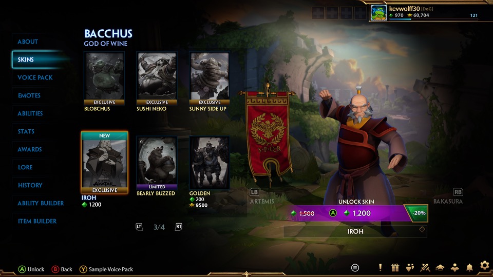 SMITE Iroh Bacchus in store