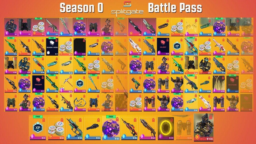 Splitgate Season 0 battle pass all tiers